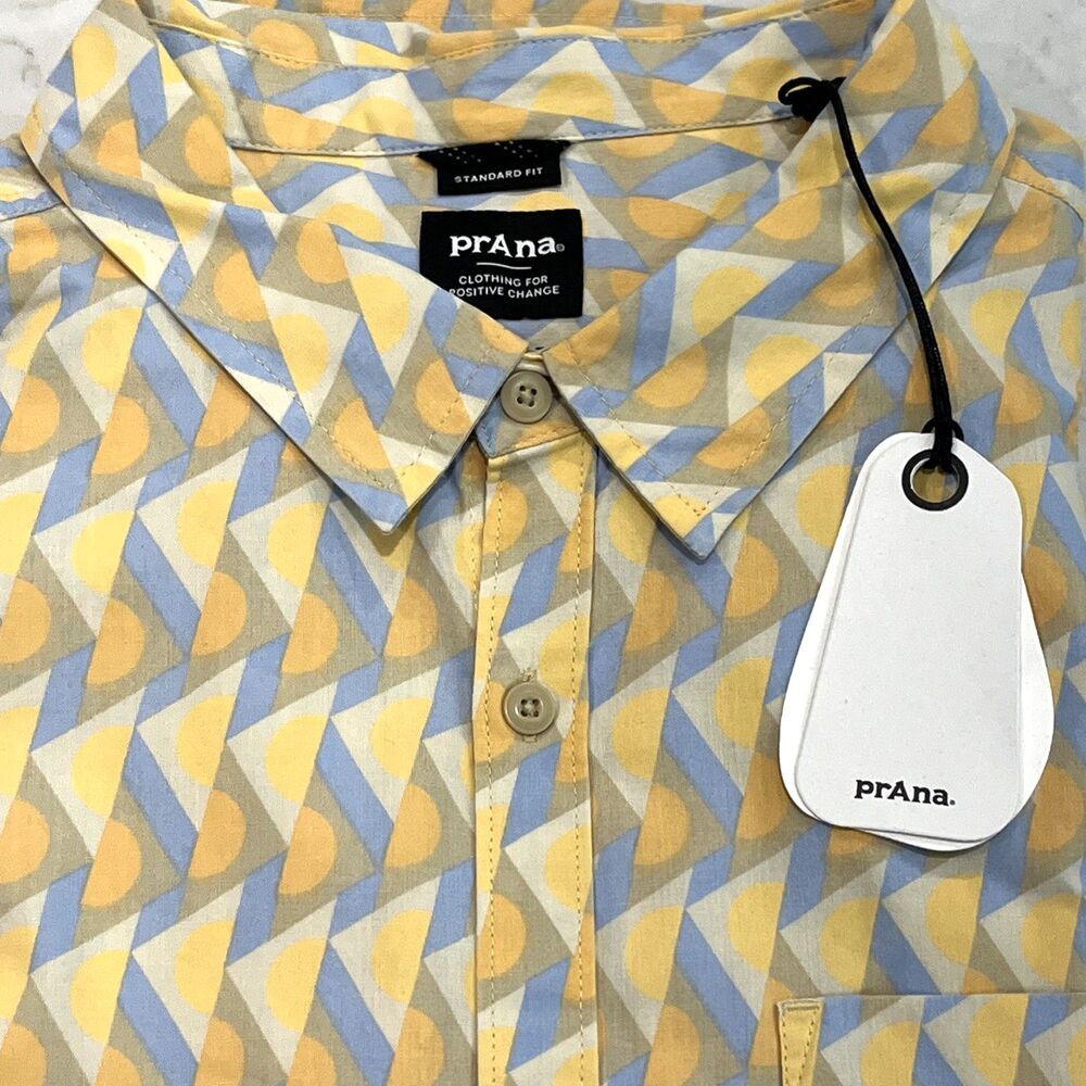 prAna NEW XXL Stimmersee Short‎ Sleeve Shirt Aura Glow Retro Geometric Organic